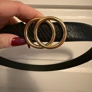 Chic Black Belt with Dual Gold Rings